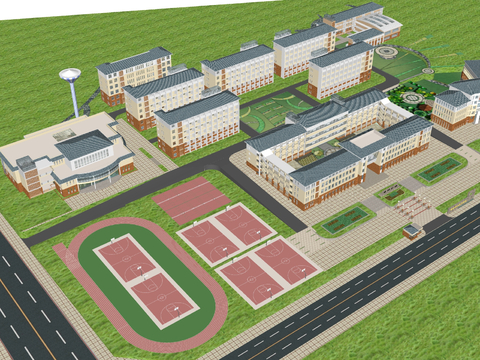  学校鸟瞰su模型 