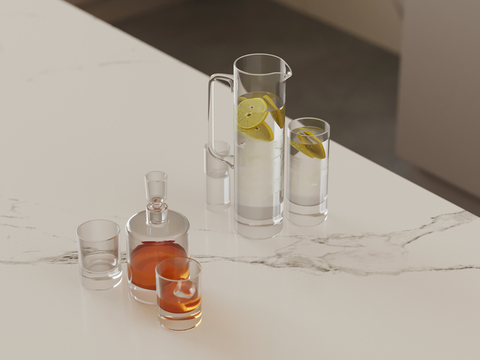  玻璃瓶 玻璃杯 水杯su模型 