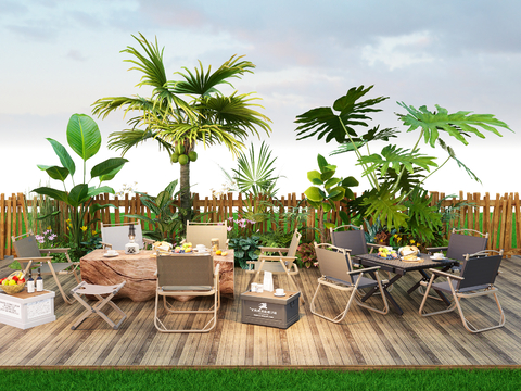  现代露营折叠桌椅su模型 