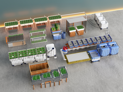  工业设备 水生养殖 大棚养殖 灌溉设备su模型 