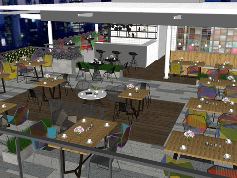  现代咖啡厅 商业外摆区su模型 