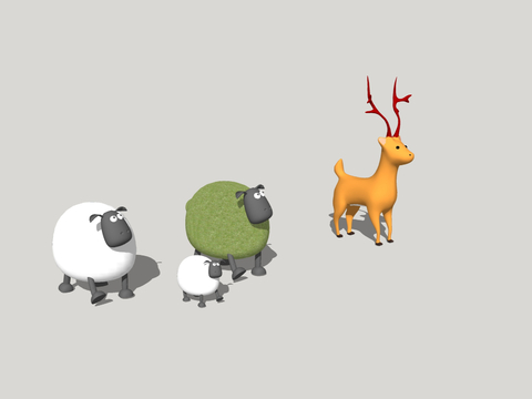  动物潮玩 小羊雕塑 公仔 卡通摆件su模型 