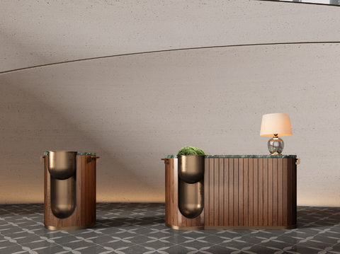  现代接待台 前台 水吧台su模型 