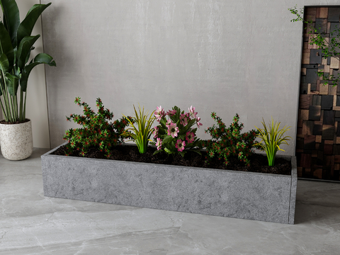  植物花箱 花槽 花钵 植物堆su模型 