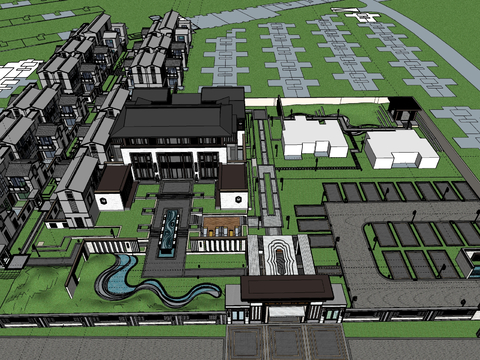  中式别墅鸟瞰su模型 