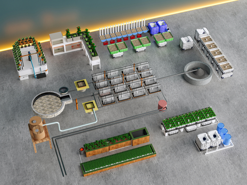  工业设备 大棚养殖 菜园菜地su模型 