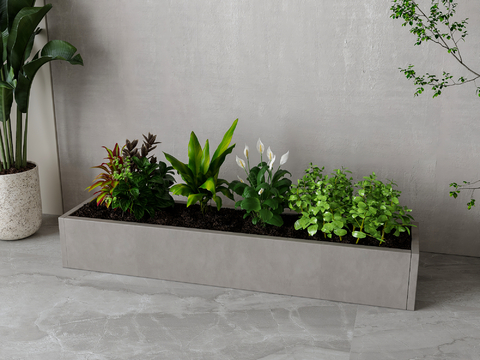  植物花箱 花槽 花钵 植物堆su模型 