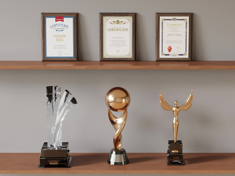  奖杯 荣誉证书 奖牌 奖状su模型 