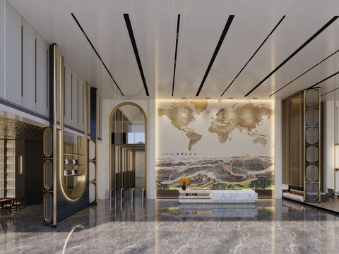  酒店大堂 前台接待su模型 