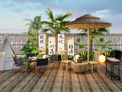  围炉煮茶 露营户外桌椅su模型 