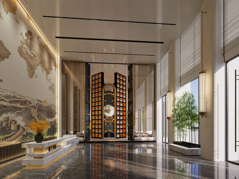  酒店大堂 前台接待su模型 