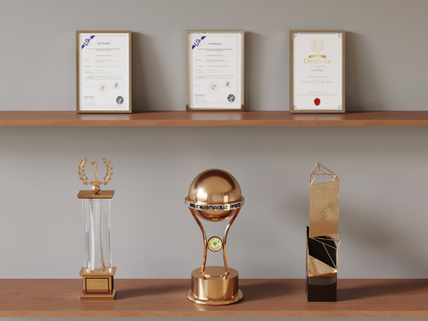  奖杯 荣誉证书 奖牌 奖状su模型 