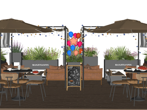  户外桌椅 外摆区 商业外摆su模型 