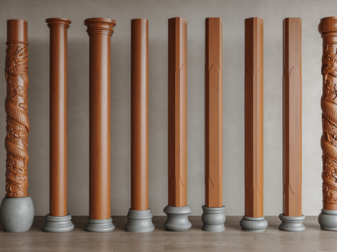  新中式柱子 圆柱 柱墩su模型 