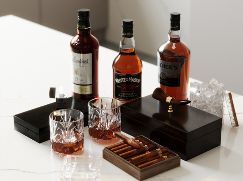  洋酒 酒水 酒杯 酒瓶 雪茄su模型 