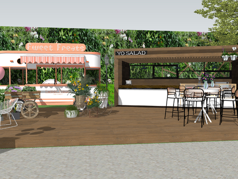  现代咖啡厅 外摆区 商业外摆su模型 