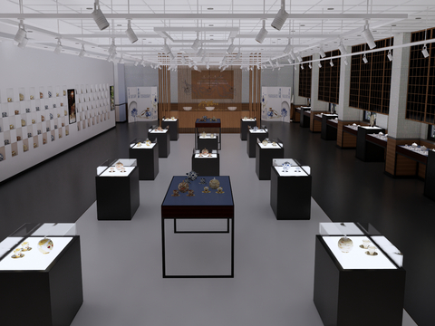  新中式博物馆 展览馆su模型 