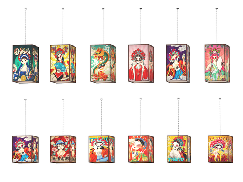  新中式装饰灯 灯笼 彩灯su模型 