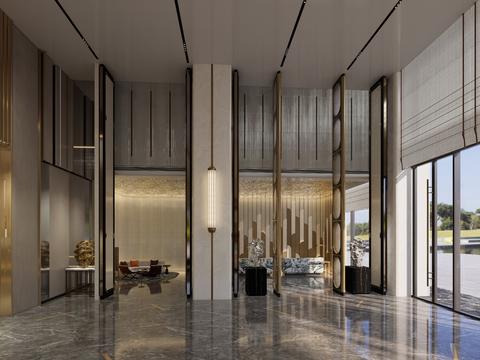  酒店大堂 酒店前台su模型 