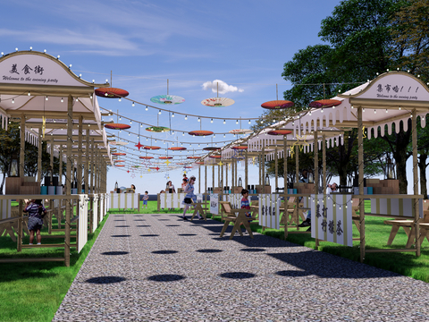  乡村商业街 小吃摊su模型 