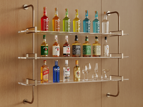 酒瓶 酒水 洋酒 酒杯 酒架su模型 