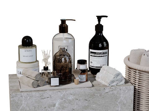  洗漱用品 洗发水 毛巾 沐浴露su模型 