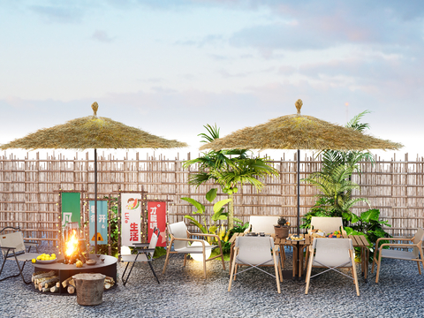  围炉煮茶 露营户外桌椅su模型 