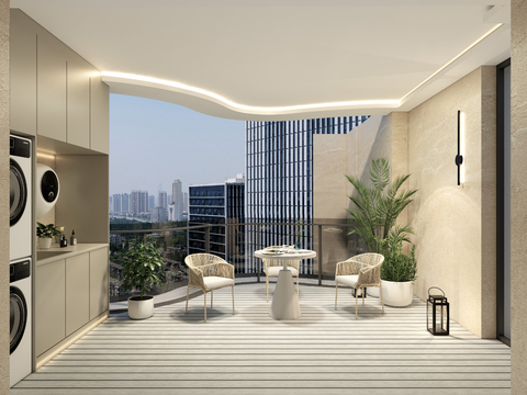  现代屋顶花园 露台阳台su模型 