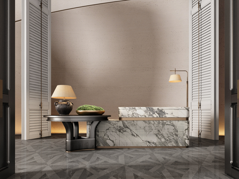  接待台 前台 水吧台su模型 