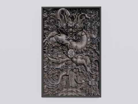  中式壁画 龙纹壁画 龙纹浮雕su模型 