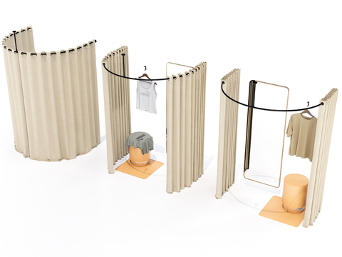  试衣间窗帘 围挡su模型 