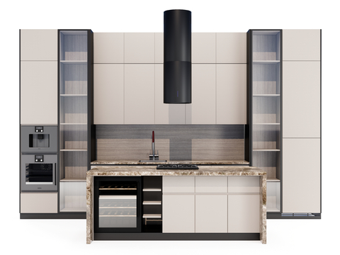  开放式厨房 橱柜su模型 