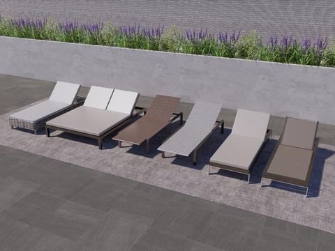  现代户外躺椅 庭院躺椅su模型 