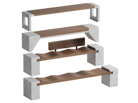  现代景观座椅 户外座椅 公共座椅su模型 