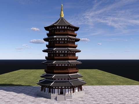  新中式古建 塔楼 宝塔su模型 