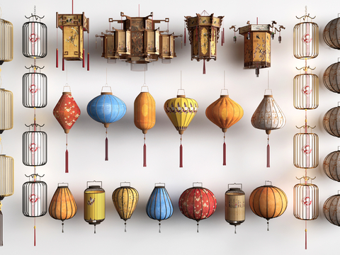 新中式灯笼 花灯 节庆灯 装饰灯su模型 