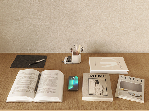  书本 办公用品 笔筒 订书机 手机su模型 