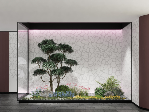  现代庭院小品 植物堆su模型 