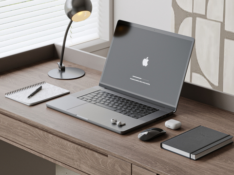  苹果笔记本 电脑 办公用品 台灯su模型 