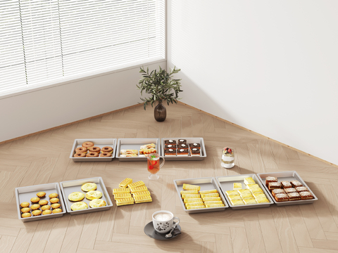  面包 甜点 饼干 咖啡su模型 