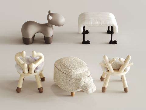  现代儿童沙发凳 儿童椅su模型 