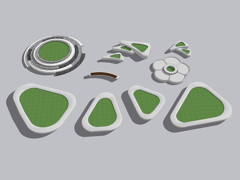  异形树池 坐凳树池su模型 