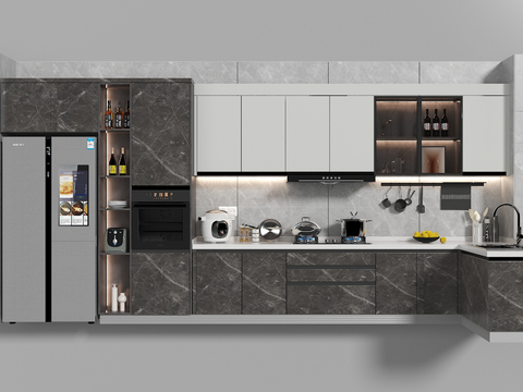  现代橱柜 集成灶su模型 