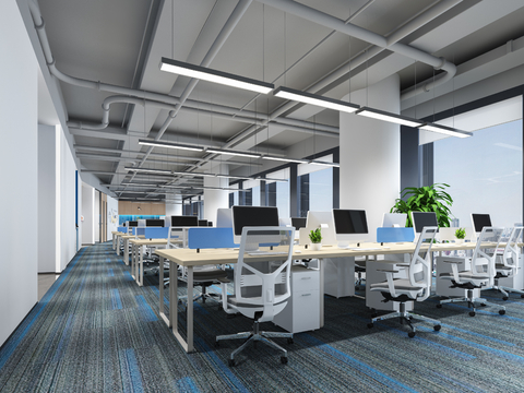  现代公共办公区 办公室开放区su模型 