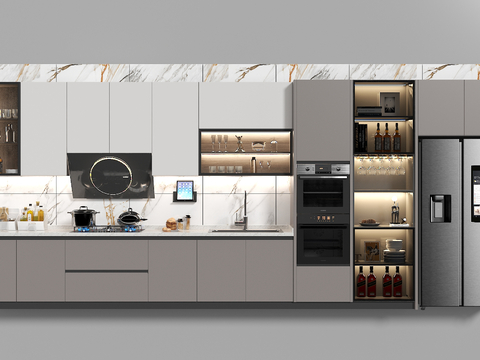  现代橱柜 集成灶su模型 