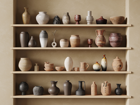  中古风陶罐 瓷器 陶艺 罐子su模型 