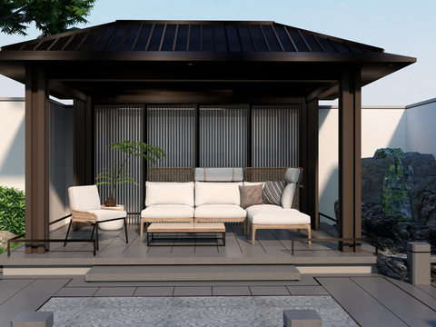  现代庭院景观 亭廊su模型 