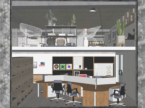  创业工作室 写字楼su模型 