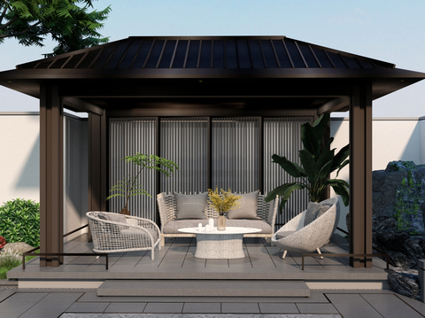  现代庭院景观 亭廊su模型 