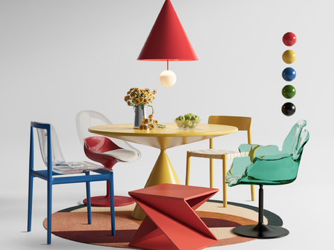 多巴胺圆餐桌 餐桌椅su模型